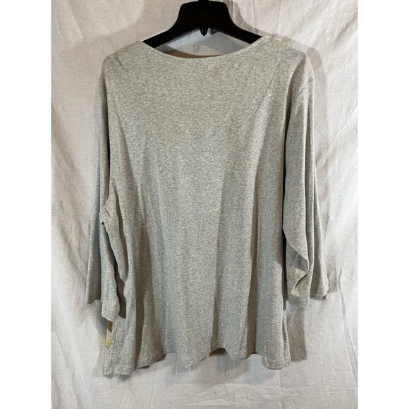 Karen Scott Women’s 2X Gray Yellow Floral 3/4 Sleeve Cotton Top - Picture 5 of 8